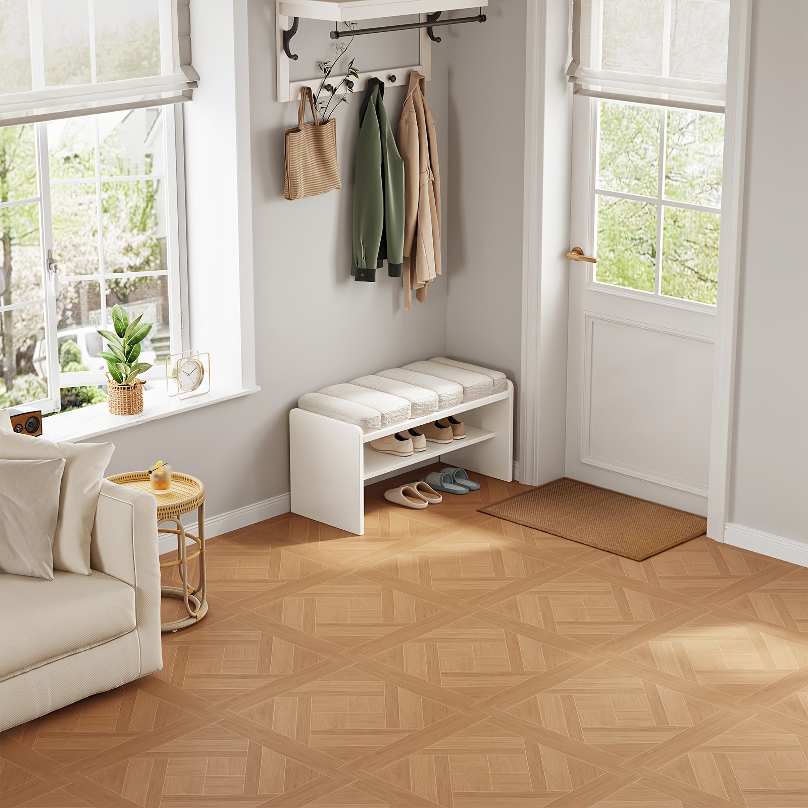 Step Stool, Footstool, Shoe Bench, Footstool, Change Shoe Stool, Shoe Bench with Storage, Entryway Sit Down Bench with Padded Seat, 18.5\