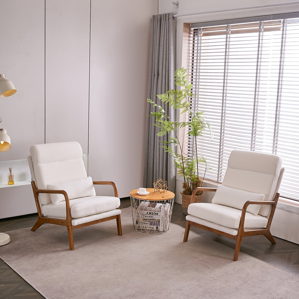 High Back Mid Century Modern Accent Chair, Soild Wood Padding Lounge Armchairs Side Sitting Chairs For Living Room, Bedroom