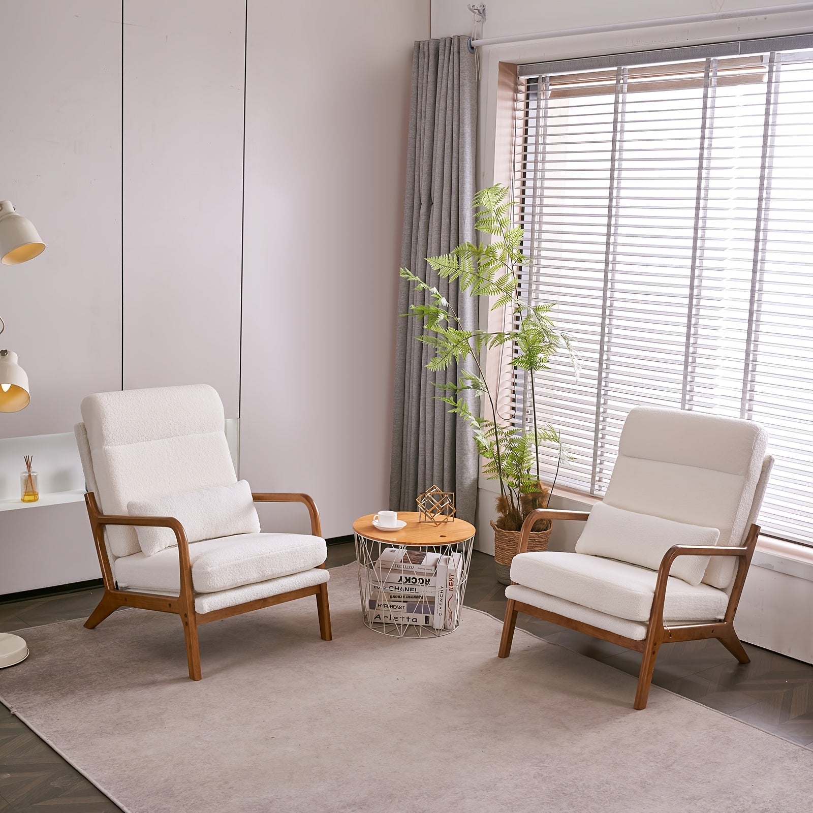 High Back Mid Century Modern Accent Chair, Soild Wood Padding Lounge Armchairs Side Sitting Chairs For Living Room, Bedroom