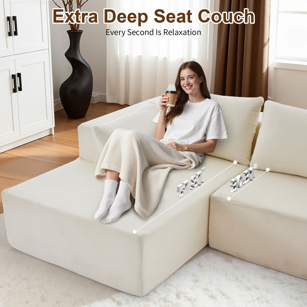 108-inch Living Room Chaise Lounge Sofa, 4 Combination Options, L-shaped Pure Foam Cloud Sofa Bed, Features Deep Seating And Multiple Throw Pillows, No Assembly Required Floor Sofa, Faux Velvet Material, Perfect for The Living Room, Christmas Gift.